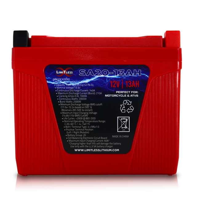 Limitless Lithium Shake Awake 20 Case 13AH Smart Motorcycle battery