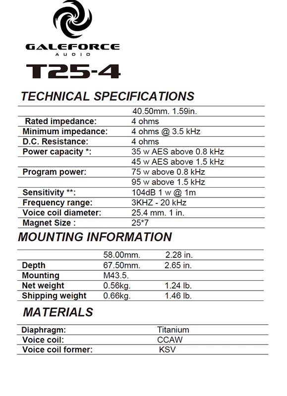 Gale Force T25 Super Tweeter