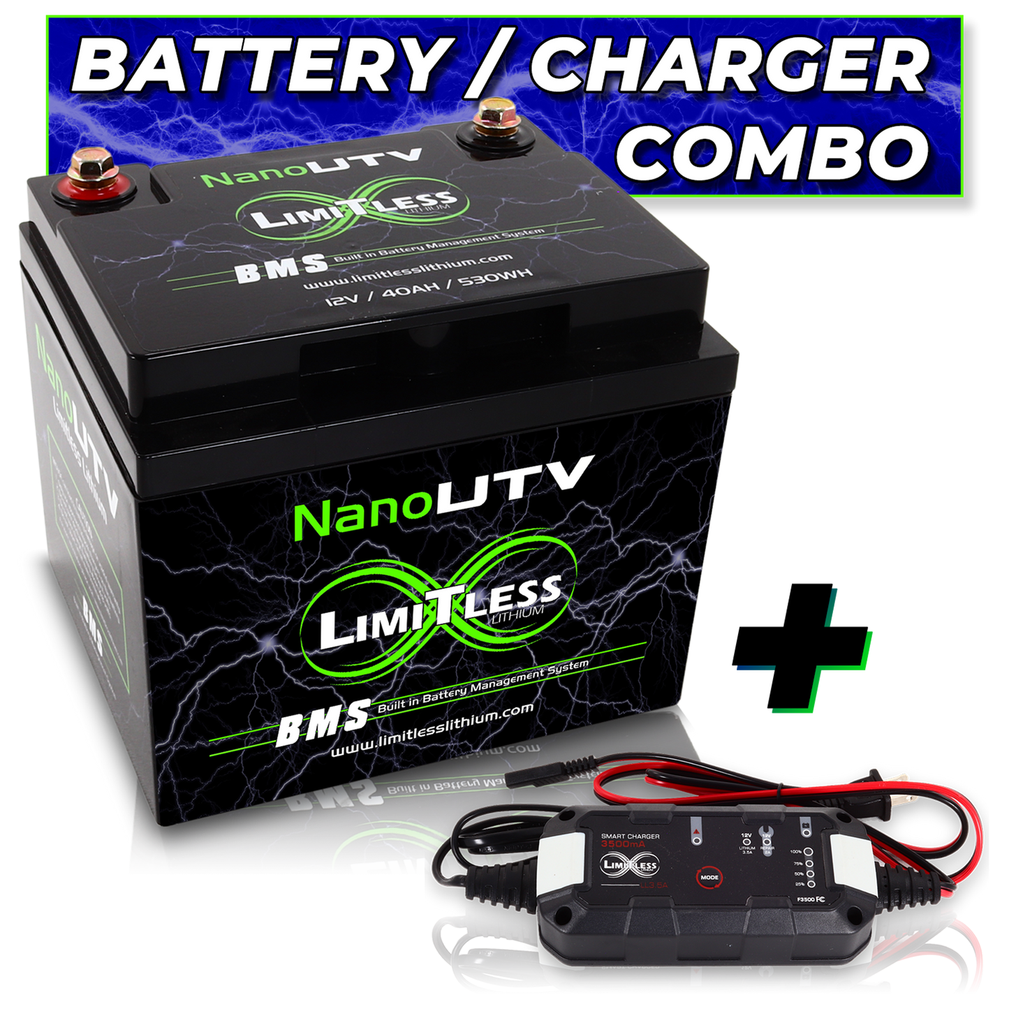 LIMITLESS LITHIUM Nano - UTV / Power sports Battery With 3.5A Battery Maintainer